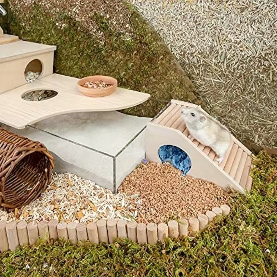 Casa con Escalera para Hámster | Madera Natural para Roedores